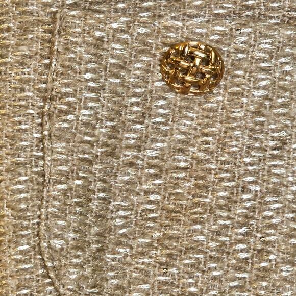 Tan & Gold Cropped Preppy Tweed Blazer Jacket with Gold Buttons - Picture 5 of 7